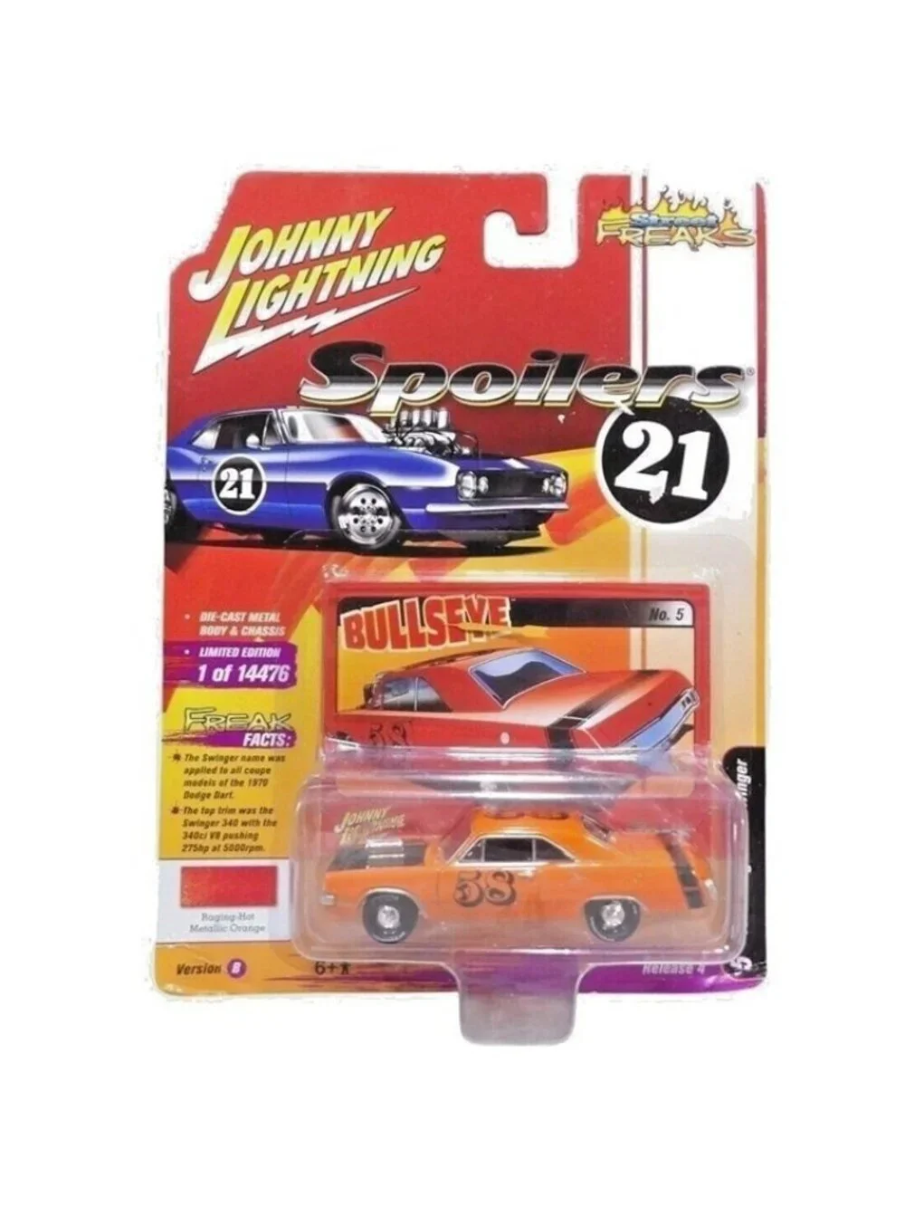 Die Cast Johnny Lightning Spoilers 1970 Dodge Dart Swinger Orange 1:64 Car